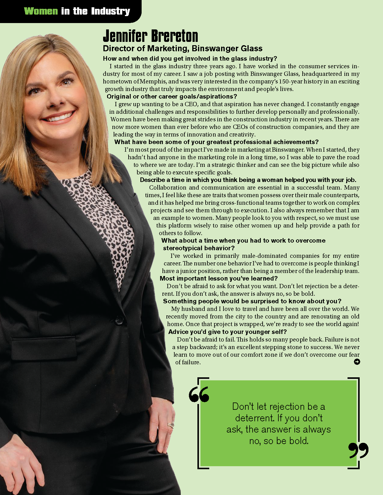 USGlass Magazine - Women in the Industry - Jennifer Brereton