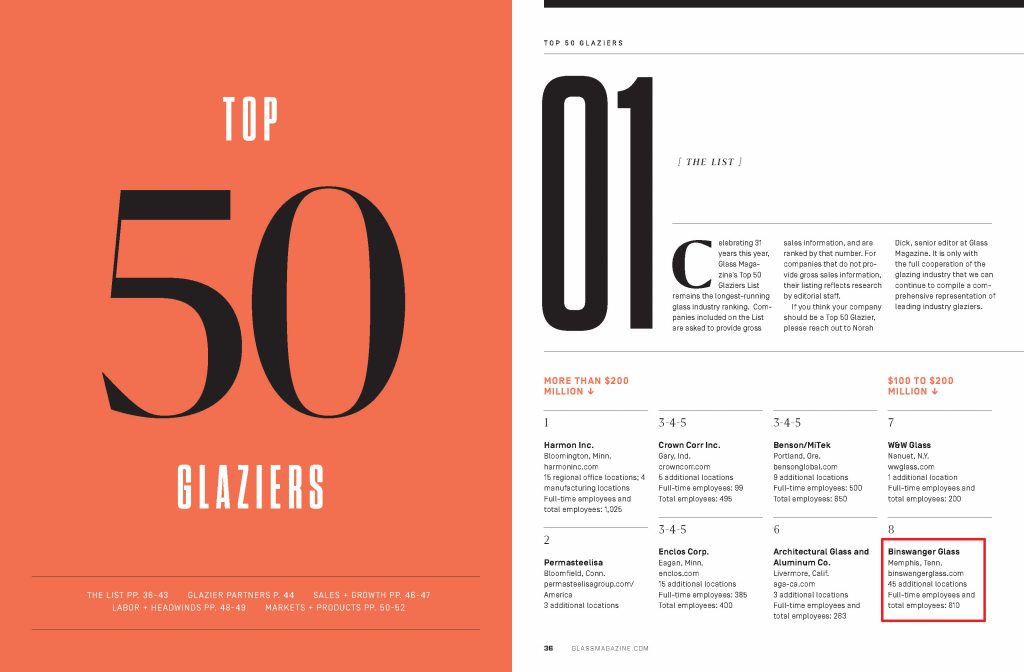 Glass Magazine Top 50 Glazier