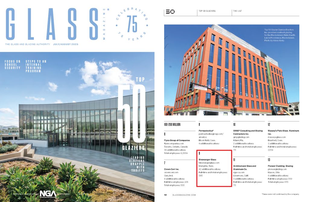 2025 Glass Magazine Top 10 Glazier Binswanger Glass